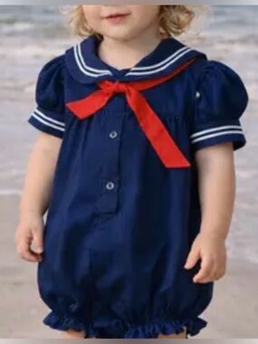 Vintage Bryan 1950’s Navy and Red Sailor-Style Baby Bodysuit